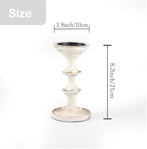 Pillar Candle Holder, 1 Pack Wooden Candlestick Holder for Pillar Candles, 8.2 Inch Distressed White Tall Candle Holder, Rustic Farmhouse Mantel Decor for Fireplace, Living Room, Dining Table - Image 2