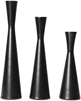 Set of 3 Taper Candle Holders Metal Candlestick Holders Table Mantel Decorative Candle Stand for Dinning,Party，Wedding,Home Decor(Matte Black) by Degruand