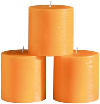 CANDWAX 3x3 Pillar Candles Set of 3 - Rustic Unscented No Drip Orange Candles for Home Decor, Parties, Centerpieces, Halloween Décor, Thanksgiving by CANDWAX