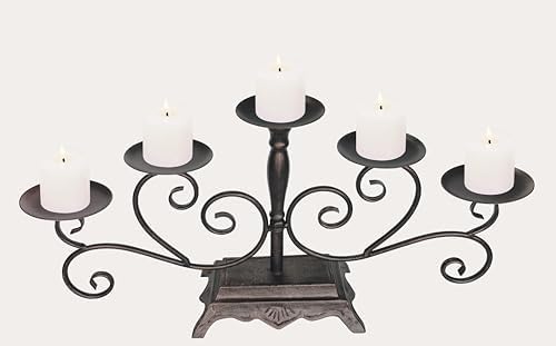 Fireplace Candle Holder 5 Candelabra for Pillar Candles Black Candle Stand - Iron Table Tealight Candle Holder Decor (5 Candelabra Pillar) - Image 3