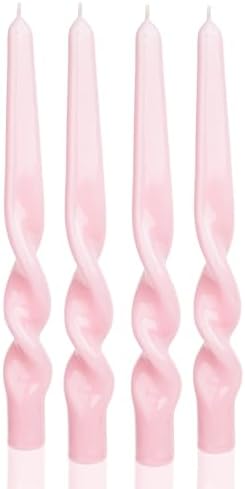 MAITREYA Pink Spiral Taper Candles Conical Stick Candles Handmade Twisted Candle-Set of 4 for Decoration Weddings Party Church-Unscented Dripless Candle,10inch(Baby Pink) by MAITREYA