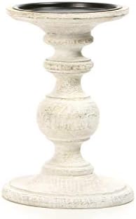Hosley Antique White Wooden Pillar Candle Holder 7 Inch High - Rustic Country Farmhouse Decor, Wedding Centerpiece, Home Accent Gift by HOSLEY