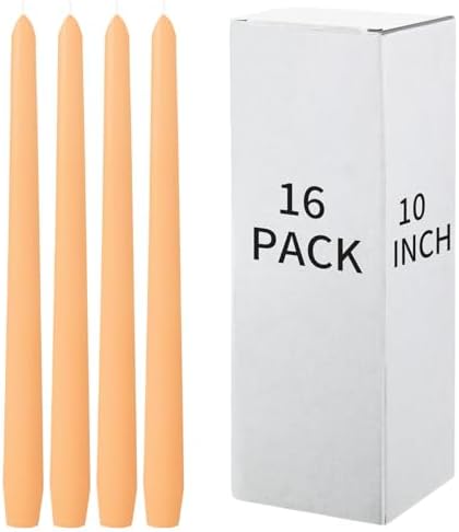 MTLEE 16 Pcs 10 Inch Taper Candle Sticks Smokeless Unscented, Light Orange - Image 7