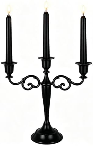 3 Arm Metal Candelabra 9.84" Matte Black Taper Candle Holder for Home Decor by Unknown
