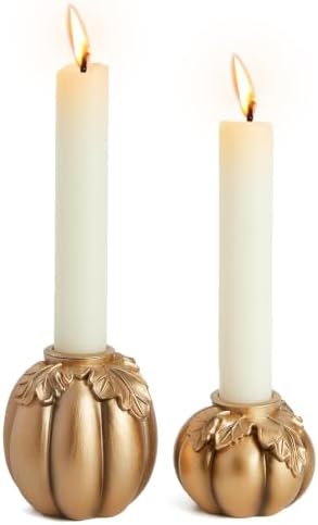 DN DECONATION Fall Pumpkin Candle Holders, Gold Candlestick for Home Decor by DNDECONATION