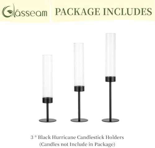 Glasseam Hurricane Taper Candle Holders, 3Pcs Black Candlestick for Mantle - Image 7