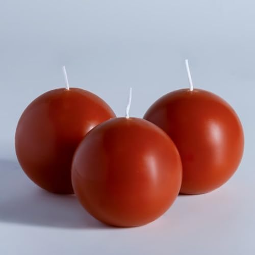 MOZEAL Hand-Poured, 3 Inch Burnt Orange Round Ball Candles - Elegant Burnt Orange Round Pillar Candles Set of 3, Dripless, Unscented, Smokeless, Ideal for Autumn Gatherings. by MOZEAL