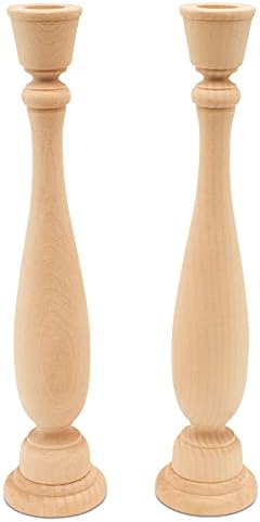 Wooden Candlesticks 11 inch Tall with 7/8 inch Hole, Set of 2 Classic Unfinished Candle Holders to Craft, Paint or Decorate, by Woodpeckers by Woodpeckers