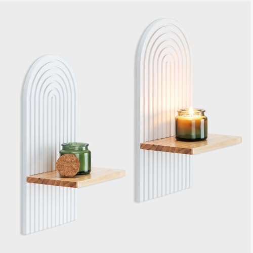 Boho Wall Candle Sconces Set of 2, Rustic Farmhouse Wooden Wall Mount Candle Holders for Bedroom Living Room Bathroom Modern Farmhouse Home Decorations-White by LynnersonHome