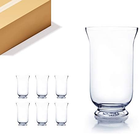 WGV Unique Bouquet Vase Bulk, 7" W, 12" H, Clear Short Hurricane Glass Candle Holder, Floral Planter Terrarium, Home Wedding Event Decor, 6 Pieces (VHV0812) by WGVInternational-OpusGlassware