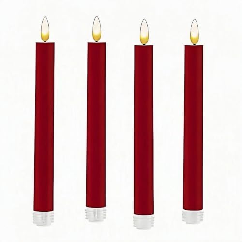 Simplelight Red Flameless Taper Candles with Timer, 9 Inch, Pack of 4 by simplelight4you