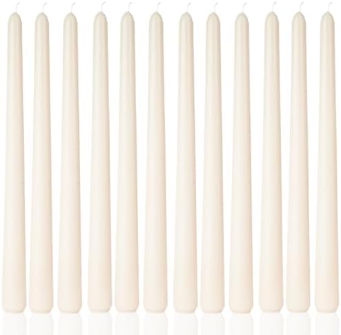 10 Inch Ivory Taper Candles-Dripless Unscented Cream Tapered Candle Smokeless Candlestick Long Slow Burning 8 Hours Tall Sticks for Christmas Wedding Dinner Parties 12 Pack by MAITREYA