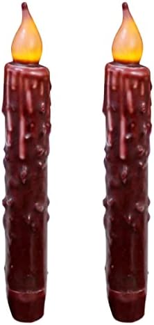 CVHOMEDECO. Real Wax Hand Dipped Battery Operated LED Timer Taper Candles Country Primitive Flameless Lights Décor, 6-3/4 Inch, Burgundy, 2 PCS in a Package by CVHOMEDECO