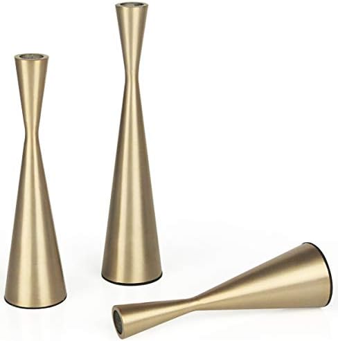Vixdonos Brass Gold Taper Candlestick Holders Metal Candle Holders Set of 3 Table Mantel Decorative Candle Stand for Wedding, Dinning, Party,Home Decor (Gold) - Image 3