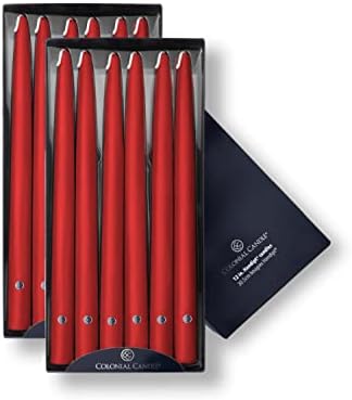 Colonial Candle Unscented Taper Candle, Handipt Collection, Red, 12 In, Pack of 12 - Up to 10 Hours Burn by ColonialCandle