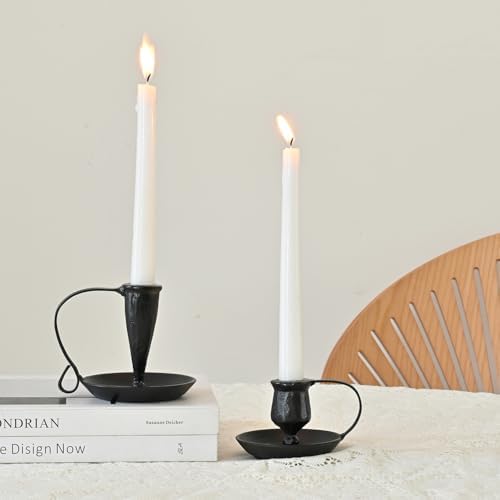 Set of 2 Vintage Candle Holders, Black Candle Sticks Holder Decor, Modern Decorative Tapered Candlestick Holders Centerpiece for Dining Table Centerpiece, Party Decor by WOLAOJA
