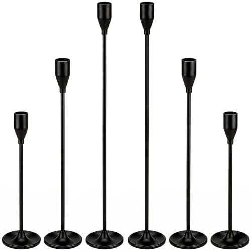 Black Candlestick Holders Set of 6, Metal Taper Candle Holders by ReTang