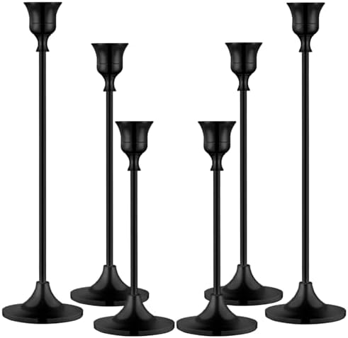 Metal Candle Holders for Candlesticks Taper Candlestick Holders Set Vintage Decorative Centerpiece Candelabra Tall Candle Stands (Matt Black, 2 Sets (6 pcs)) by Unknown
