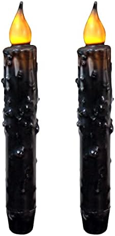 CVHOMEDECO. Real Wax Hand Dipped Battery Operated LED Timer Taper Candles Country Primitive Flameless Lights Décor, 6-3/4 Inch, Matt Black, 2 PCS in a Package by CVHOMEDECO