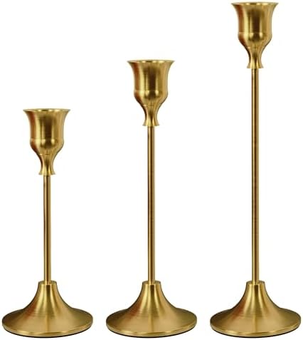 NLBTW Brass Gold Candlestick Holders, Metal Taper Candle Holder, Set of 3 by NLBTW