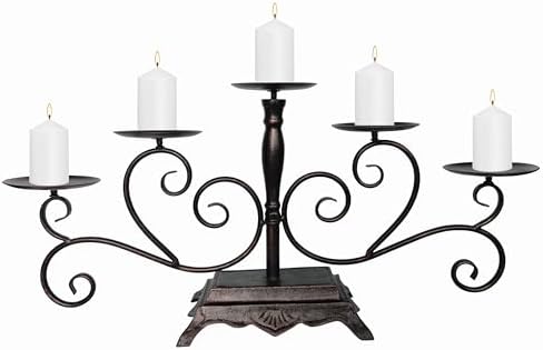 Fireplace Candle Holder 5 Candelabra for Pillar Candles Black Candle Stand - Iron Table Tealight Candle Holder Decor (5 Candelabra Pillar) by BSTGIFTS