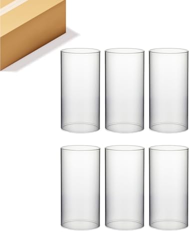 WGVI Clear Hurricane Candle Holder Sleeve, Wide 4.7", Height 10", 6 Pieces, Hurricane Vase, Glass Cylinder Open Ended Chimney Shade Tube For Pillar and Tapered Candleholder, Flame Cover. by WGVInternational-OpusGlassware