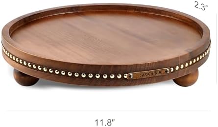 Farmhouse Decorative Round Tray, 11.81 Inch, Versatile Centerpiece Tray for Coffee Table Kitchen Living Room Bathroom, Home Decor Accent Brown Color - Image 4