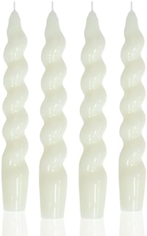 MAITREYA White Spiral Taper Candles - Conical Stick Candles, Handmade Twisted - Set of 4 for Decoration, Weddings, Party, Church - Unscented, Dripless, 7.5 inch by MAITREYA