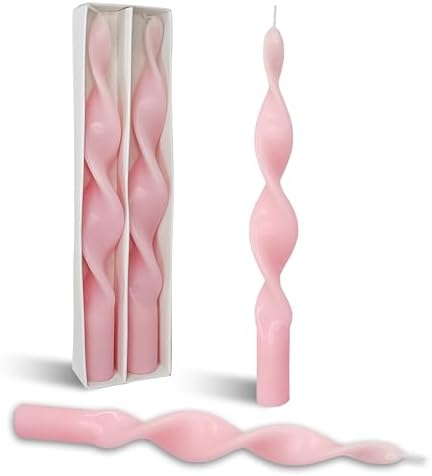 Smokeless Pink Spiral Taper Candle Handmade Unscented Taper Candlesticks 10 Inch Long Twisted Candles for Candlelight Dinner Decor Wedding Women Gifts 2 Pcs by BALEAGCDL