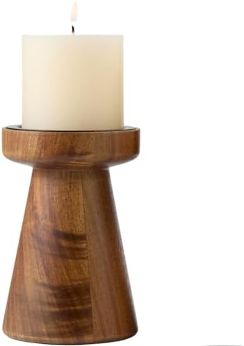 Rustic Acacia Wood Pillar Candle Holder by THORNIA