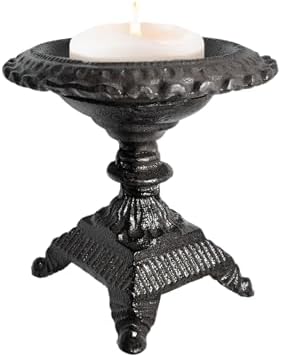 Rustic Cast Iron Candle Holder, FoyaHome Vintage Tall Pillar Candle Stand & Farmhouse Fireplace Decor, Metal Candle Pedestal for Antique Candlestick Holders, Rustic & Farmhouse Candle Holders by Unknown
