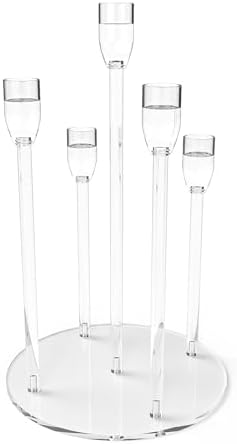 Candelabra Centerpieces for Tables 5 Arm Clear Candle Holder Fit 0.87" LED Pillar Taper Candlestick with Round Base for Christmas New Year Decoration (5 Arm Candelabra) by SOVQUEST