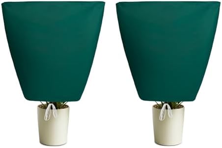 Plant Covers Freeze Protection, 2 Pack Frost Cloth with Zipper Drawstring 24’’×32’’, Reusable Outdoor Protection Jacket for Shrub Tree Potted Plants Winter Cold Weather(Green) by FVOTNW