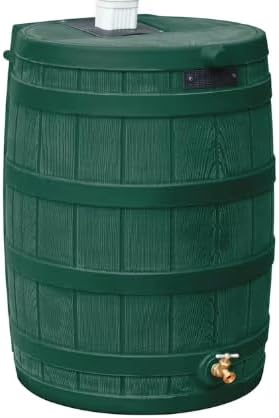 Rain Wizard, 40 Gallon Capacity, Wood Texture Design, Brass Spigot, Flat Top (Green)