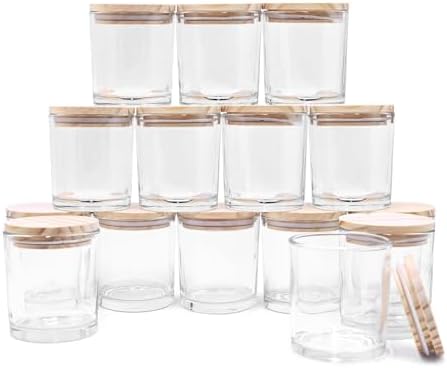SHOWIN 8 OZ Thick Candle Jars for Making Candles 15 Pcs, Clear Empty Jars with Wood Lids for Candle Making, Sample Container by Showin