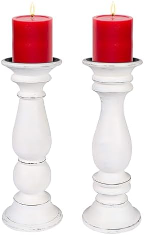 Rustic Candle Holder Set of 3 – 10", 8", 6" – Burnt Finish Wooden Pillar Stands for Wedding, Party, Home Décor, Spa – Country Style Gift for Table Centerpiece by TheWoodenTown