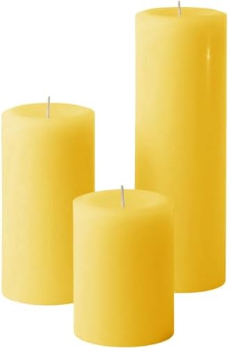 Mister Candle Unscented Dripless Pillar Candles Set of 3, Hand Poured 3 Inch Candles, Premium Wax, Decorative Pillar (3" x 4", 3" x 6", and 3" x 9", Yellow) by MisterCandle