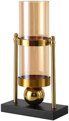 taotanra- Glass Vase Candle Holder Decor Gold Metal Frame with Black Base, Decorative Vase for Living Room & Dining Table by Unknown