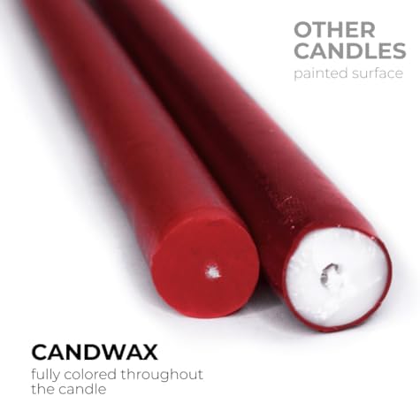 CANDWAX 10 inch Burgundy Taper Candles Set of 12 - Unscented Dripless Burgundy Candlesticks - Christmas Taper Candles with Burning Time up to 8 Hours - Christmas Candle Sticks - Image 2