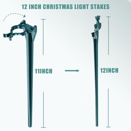 12 Inch Christmas Light Stakes Outdoor Lights Stake 50 Pack Universal Yard Lawn Stake for C6 C7 C9 Christmas Pathway Lights Holiday Light Stakes for Christmas Decorations Outdoor Garden Patio(Green) - Image 4