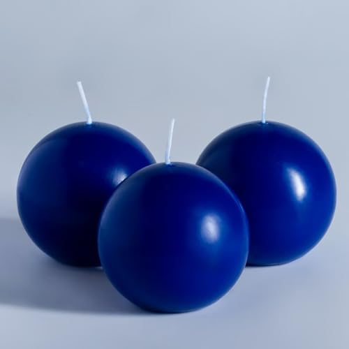 MOZEAL Hand-Poured, 3 Inch Royal Blue Round Ball Candles - Elegant Royal Blue Round Pillar Candles Set of 3, Dripless, Unscented, Smokeless, Ideal for Formal Events. by MOZEAL