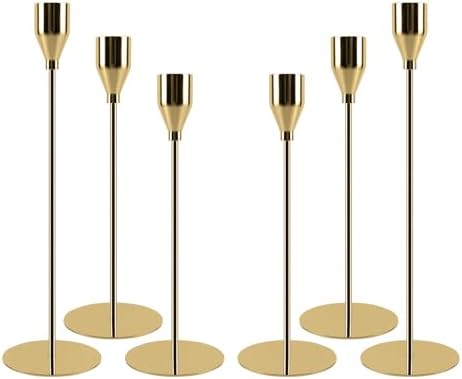 Gold Candle Holders Set of 6, Metal Taper Candle Holders, Tall Gold Candlestick Holders, Fits 2.2cm Thick Candle&Led Candles, for Table Centerpiece, Mantels, Weddings, Dining, Party by AUMAYCO