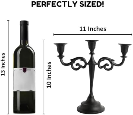 Rely+ 3 Arm Candelabra - 10 Inch Tall Matte Black Tapered Candle Holder - Elegant Candle Stands and Candlesticks Holders for Home Decor - Fits 3/4-Inch-Thick Candles - Image 3