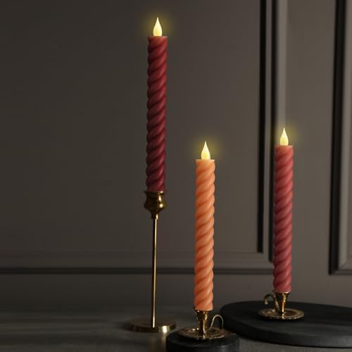 Baquler 6 Pcs Fall Flameless Taper Candle Twisted LED 9.65 Inch Fall Taper Candles Battery Operated Twisted Candlesticks for Thanksgiving Harvest Wedding Birthday Home Party Dinner Fireplace Decor - Image 3