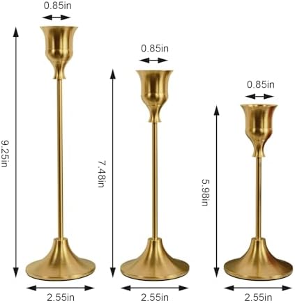 NLBTW Brass Gold Candlestick Holders, Metal Taper Candle Holder, Set of 3 - Image 3