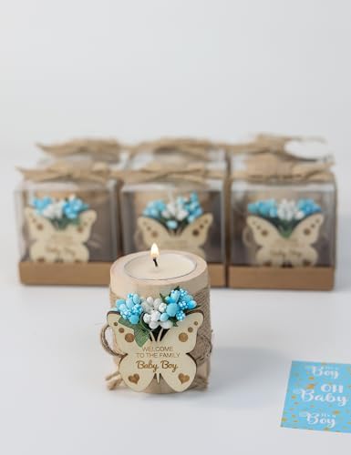 10 Piece Wooden Butterfly Tealight Candle Holder for Baby Shower Favor for Guests, Baby Boy Christening Return Gifts, Baby Boy Gender Reveal Gifts, Christening Party Gift for Guests.(Blue) - Image 2
