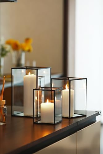 PHOSPHOR Hurricane Glass Candle Holder Set of 6 Pieces Black Hurricane Candleholders for Wedding Party Holiday Birthday Home Decor Lanter - Image 5