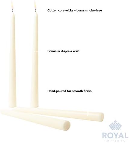 Royal Imports Unscented Taper Candles, Elegant Premium Quality, Dripless & Smokeless, Hand-Dipped Dinner Candles for Wedding, Holiday, Home Decor - 7 Hour Burn Time - Set of 12 (10 Inch, Ivory) - Image 4