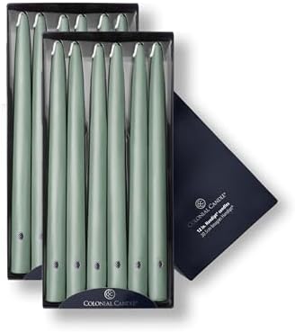Colonial Candle Unscented Taper Candle, Handipt Collection, Colonial Classic Green, 12 in, Pack of 12 - Up to 10 Hours Burn by ColonialCandle