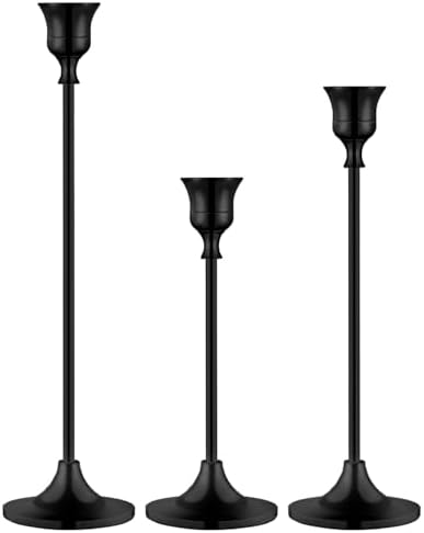 Metal Candle Holders for Candlesticks Taper Candlestick Holders Set Vintage Decorative Centerpiece Candelabra Tall Candle Stands (Matt Black, 1 Set (3 pcs)) by Unknown